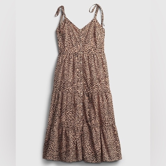 NWT GAP Tiered Cami Leopard Print button down Women's Dress with pockets Size 12 - Picture 1 of 15
